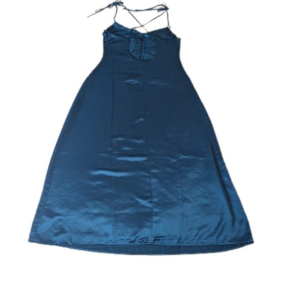 NWT Jason Wu Blue Satin Sleeveless Back Cutout Slit Slip Midi Dress Size XL - Picture 2 of 8